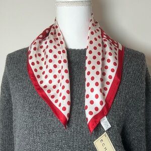 NWT Vintage 70-80s Echo 100% Silk Polka Dot Scarf Cherry Red & White 🍒🤍